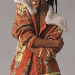 Anthropologie Vibrant Knit Cardigan with Cream Collar